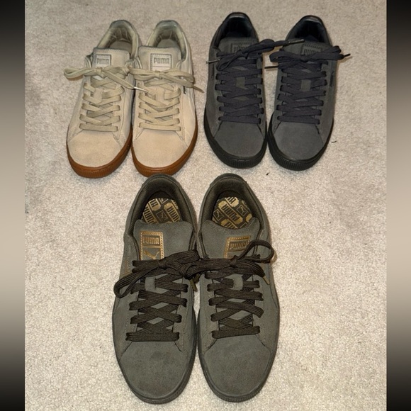Puma Men's Suede Sneakers - Cream Gray and Olive Green